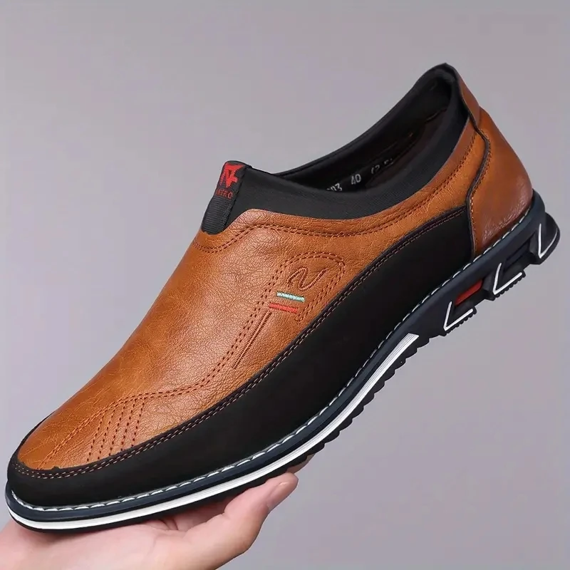 Men's Fashionable Comfortable Slip-On Loafers Anti-Slip Soft Bottom Casual Shoes Leather Slip-On Boots-1983