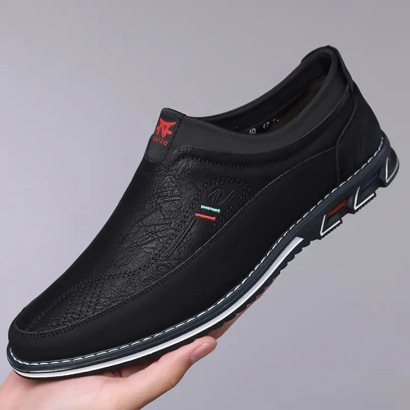 Men's Fashionable Comfortable Slip-On Loafers Anti-Slip Soft Bottom Casual Shoes Leather Slip-On Boots-1983