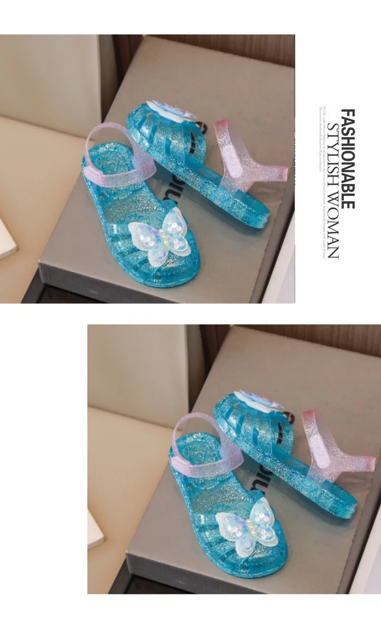 New summer kids baby princess Roman shoes girls beach sandals crystal jelly shoes sandals glitter butterfly children's sandals