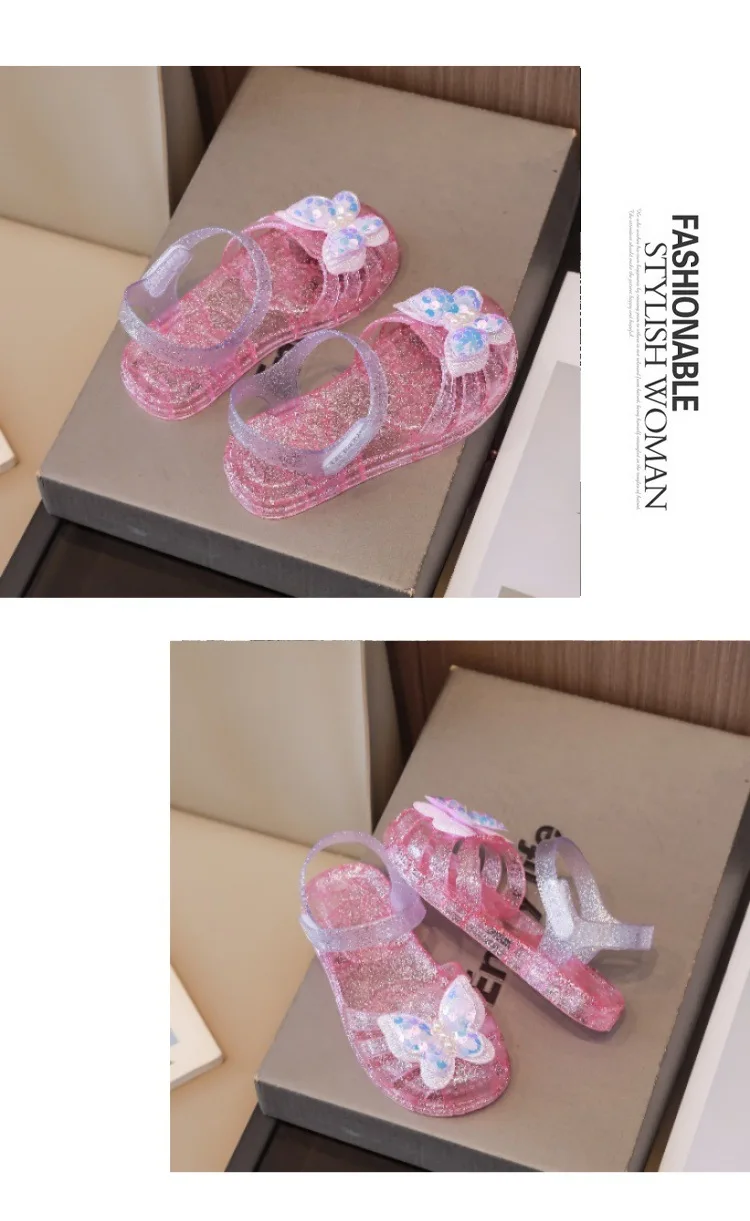 New summer kids baby princess Roman shoes girls beach sandals crystal jelly shoes sandals glitter butterfly children's sandals