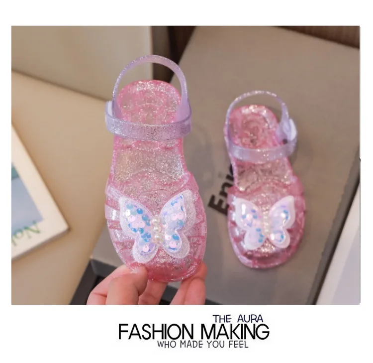 New summer kids baby princess Roman shoes girls beach sandals crystal jelly shoes sandals glitter butterfly children's sandals