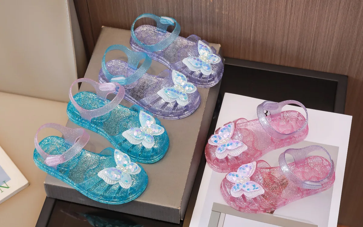 New summer kids baby princess Roman shoes girls beach sandals crystal jelly shoes sandals glitter butterfly children's sandals