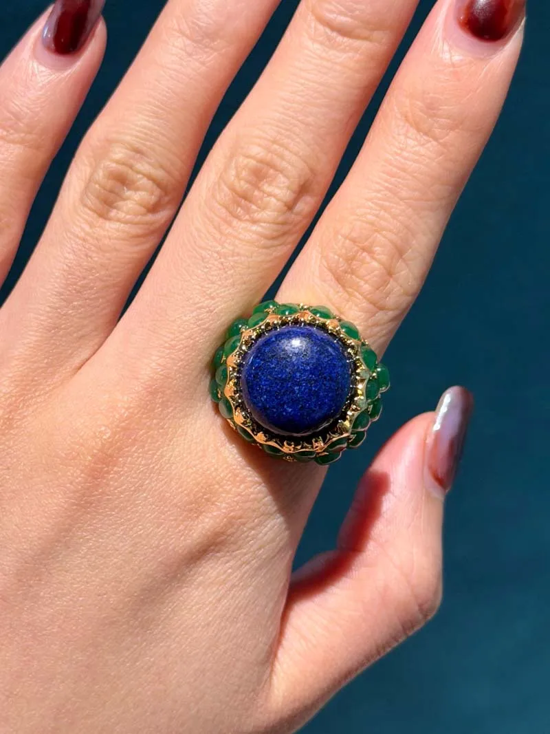 Vintage Round Natural Stone Green Rings Gold Plated Lapis Lazuli Inlay High Gold Color Women Engagement Quality Accessories 2026