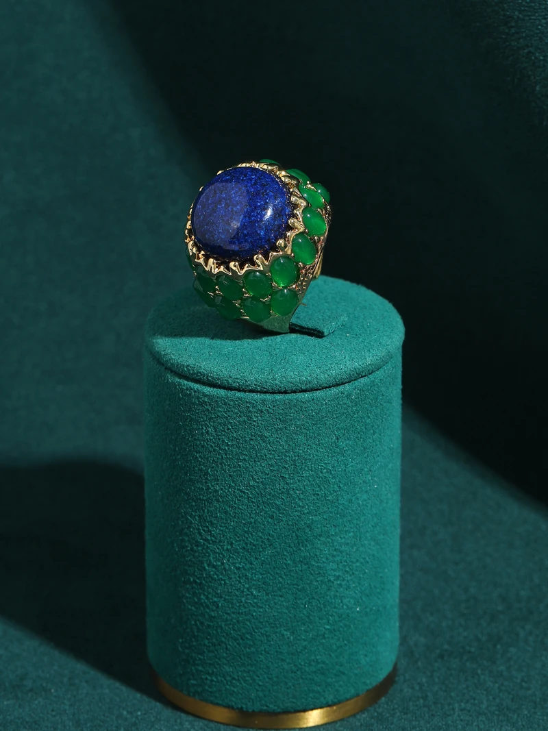 Vintage Round Natural Stone Green Rings Gold Plated Lapis Lazuli Inlay High Gold Color Women Engagement Quality Accessories 2026