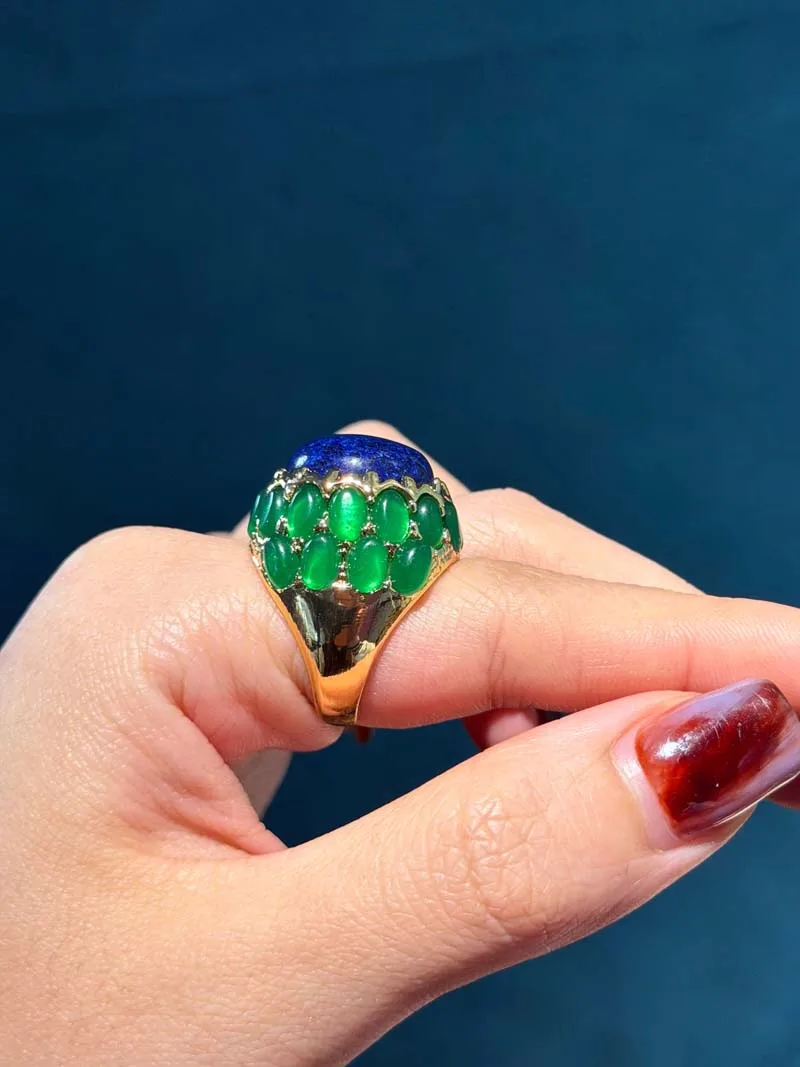 Vintage Round Natural Stone Green Rings Gold Plated Lapis Lazuli Inlay High Gold Color Women Engagement Quality Accessories 2026
