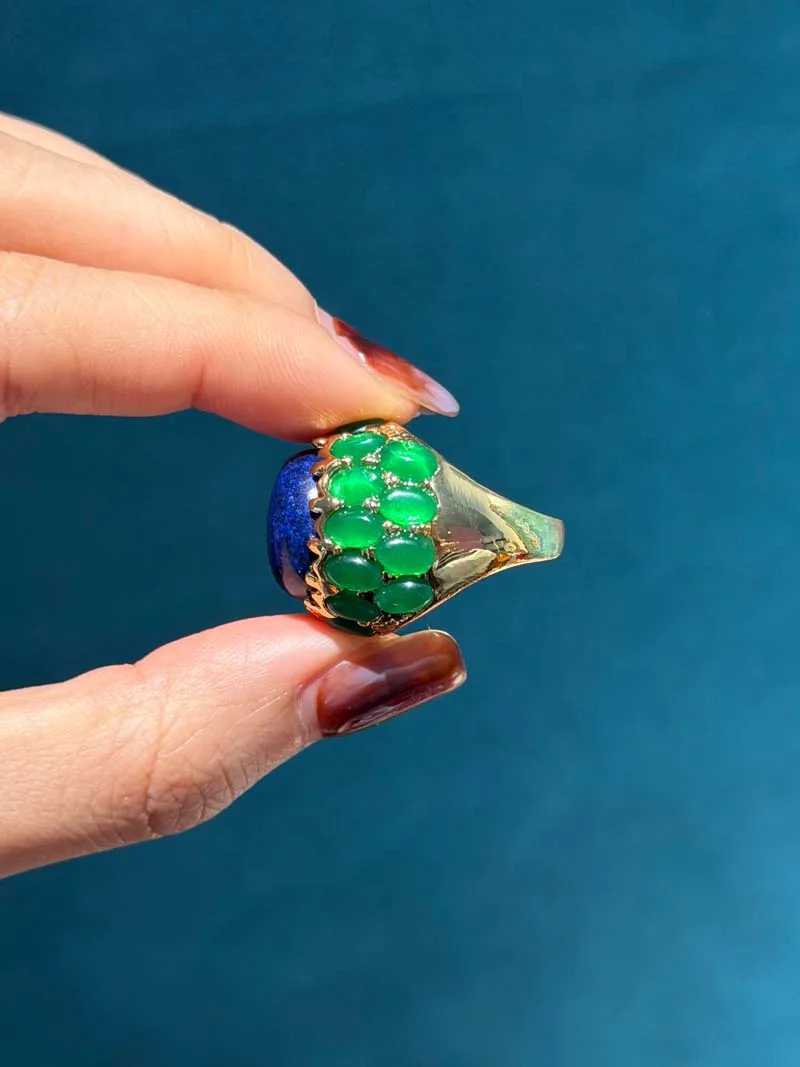 Vintage Round Natural Stone Green Rings Gold Plated Lapis Lazuli Inlay High Gold Color Women Engagement Quality Accessories 2026