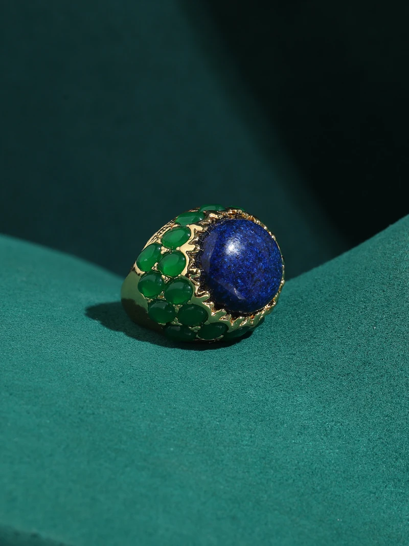 Vintage Round Natural Stone Green Rings Gold Plated Lapis Lazuli Inlay High Gold Color Women Engagement Quality Accessories 2026