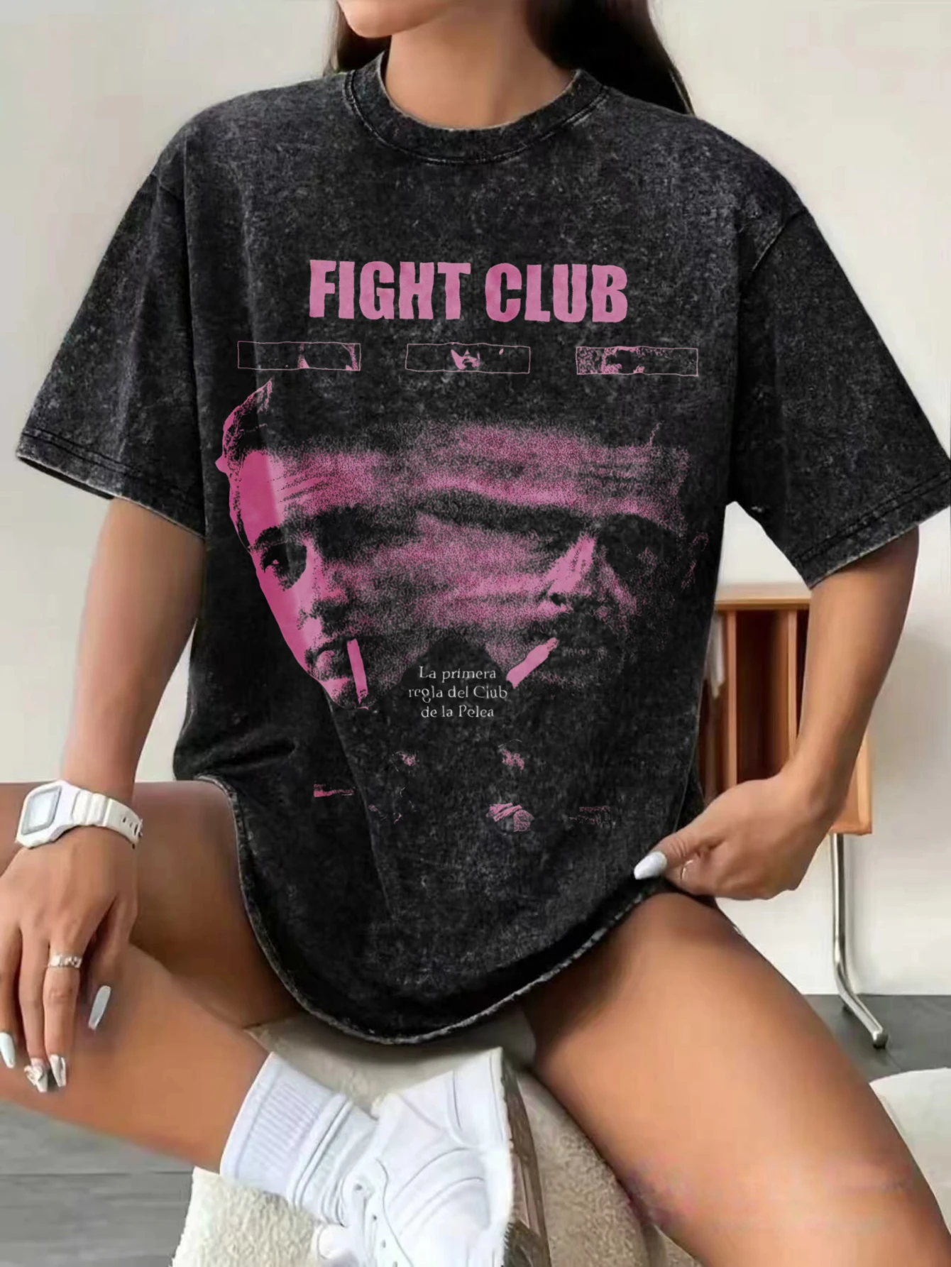 TV Fight Club Movie Pattern Men's Printed T-shirt Casual Retro Pure Cotton Short Sleeved T-shirt Unseix Loose Oversized T-shirt