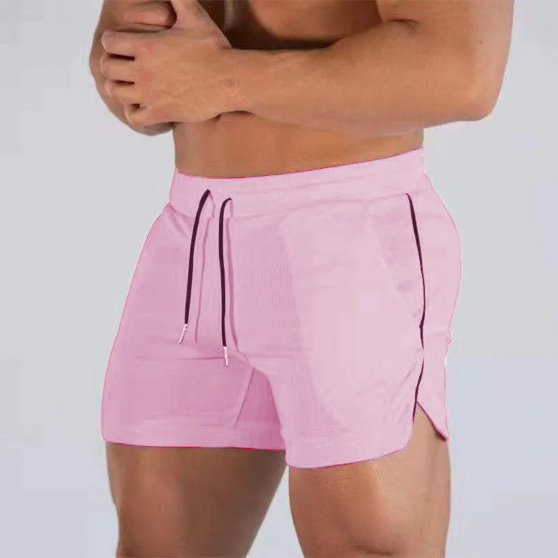 New Muscle Big Size Solid Color Sports Shorts Men's Quick Dry Marathon Running Three Thirds Fitness Beach Pants Quick Dry Mesh