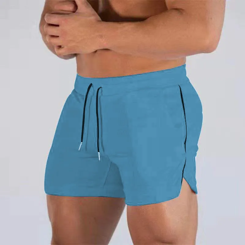 New Muscle Big Size Solid Color Sports Shorts Men's Quick Dry Marathon Running Three Thirds Fitness Beach Pants Quick Dry Mesh