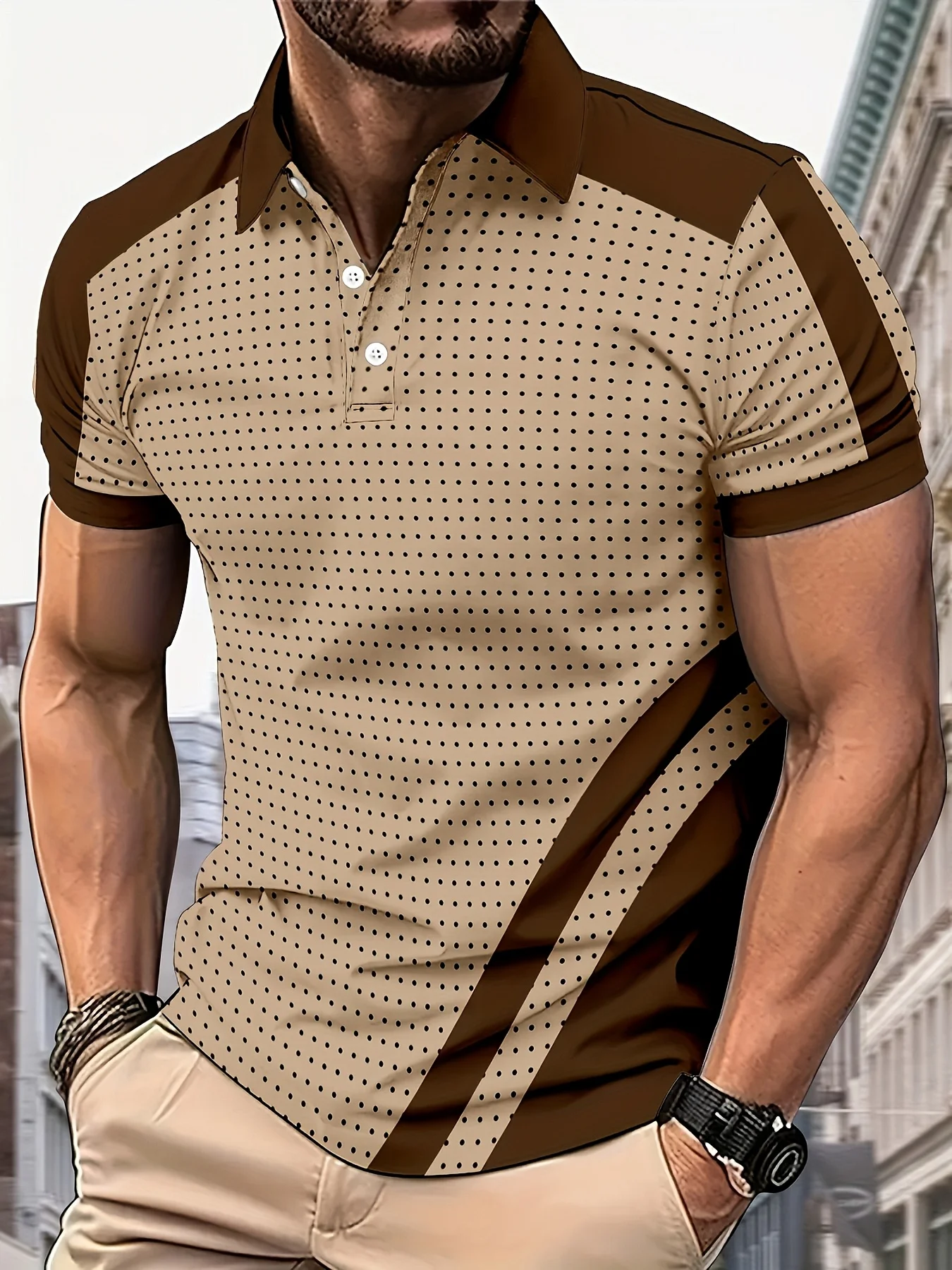 2026 Summer New Style Men's Short-Sleeved Polo Shirt with 3D Polka Dot Print - Street Casual Fashionable and Comfortable