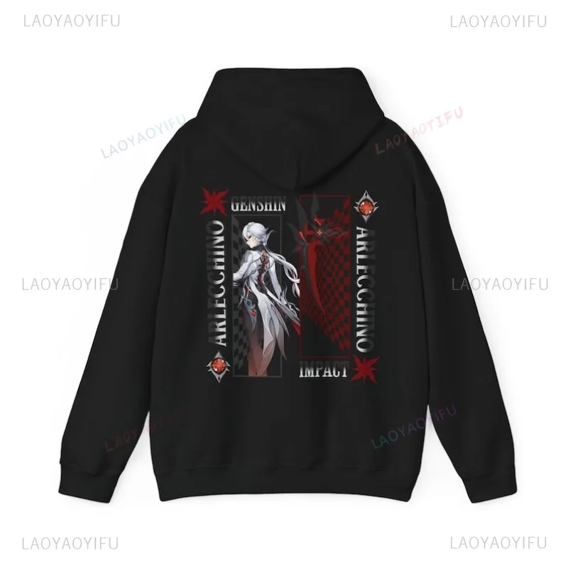 Arlecchino Genshin Impact Man Shirt Anime Fan Clothing Cosplay Pullover Cute Anime Merch Sweatshirt Otaku Apparel Gaming Hoodie