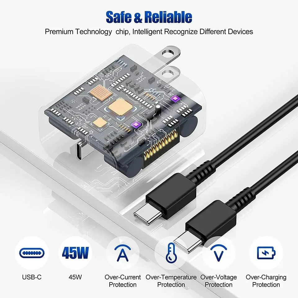 45W PD USB-C Super Fast Charger for Samsung Galaxy S24 Ultra S23 S22 S21 Plus Note10 A54 A34 5A Quick Charging Type C Data Cable