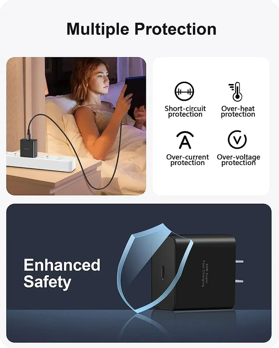 45W PD USB-C Super Fast Charger for Samsung Galaxy S24 Ultra S23 S22 S21 Plus Note10 A54 A34 5A Quick Charging Type C Data Cable