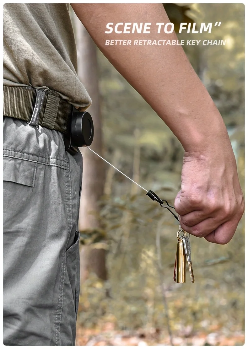 Anti-Loss Retractable Easy-pull Keychain with Belt Clip Steel Wire Rope and High Rebound Elastic Keyring