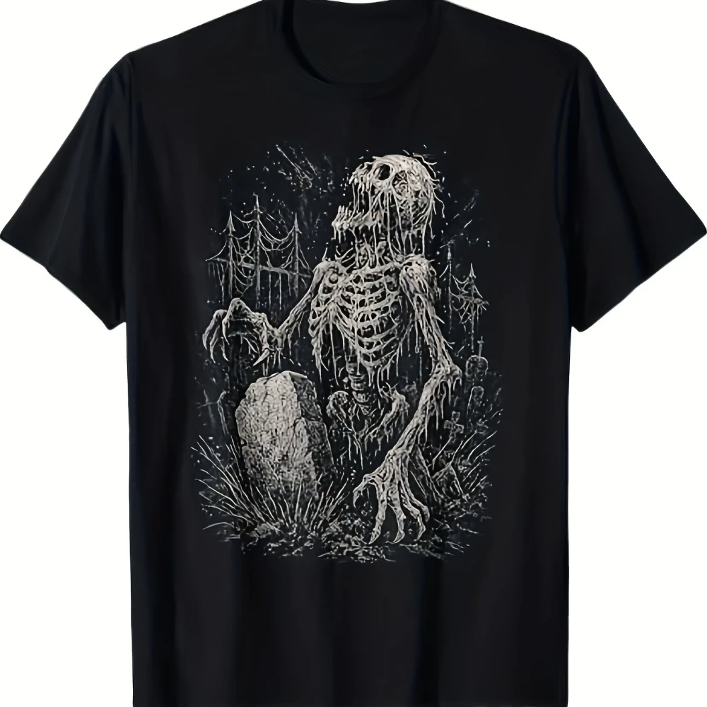 Men'S Graphic T-Shirt Featuring Zombie Skeleton Design Gothic Heavy Metal Inspired Heavyweight Tee Made of 180Gsm Fabric