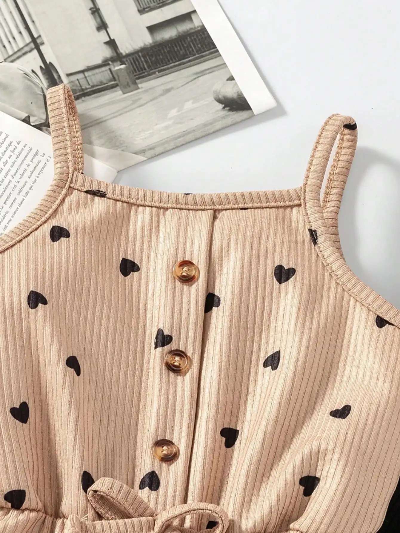 2pcs, 2026 girls' casual summer button up heart-shaped camisole jumpsuit, 2pcs in two colors. Suitable for outdoor travel