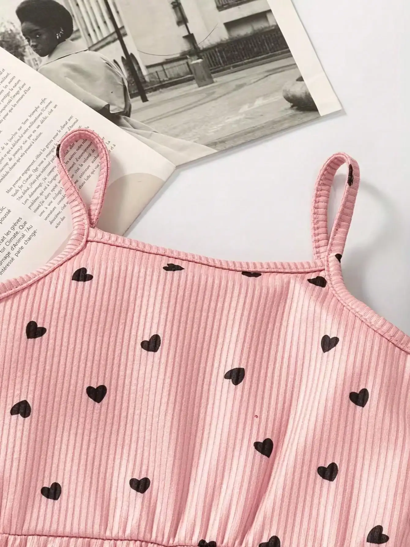 2pcs, 2026 girls' casual summer button up heart-shaped camisole jumpsuit, 2pcs in two colors. Suitable for outdoor travel