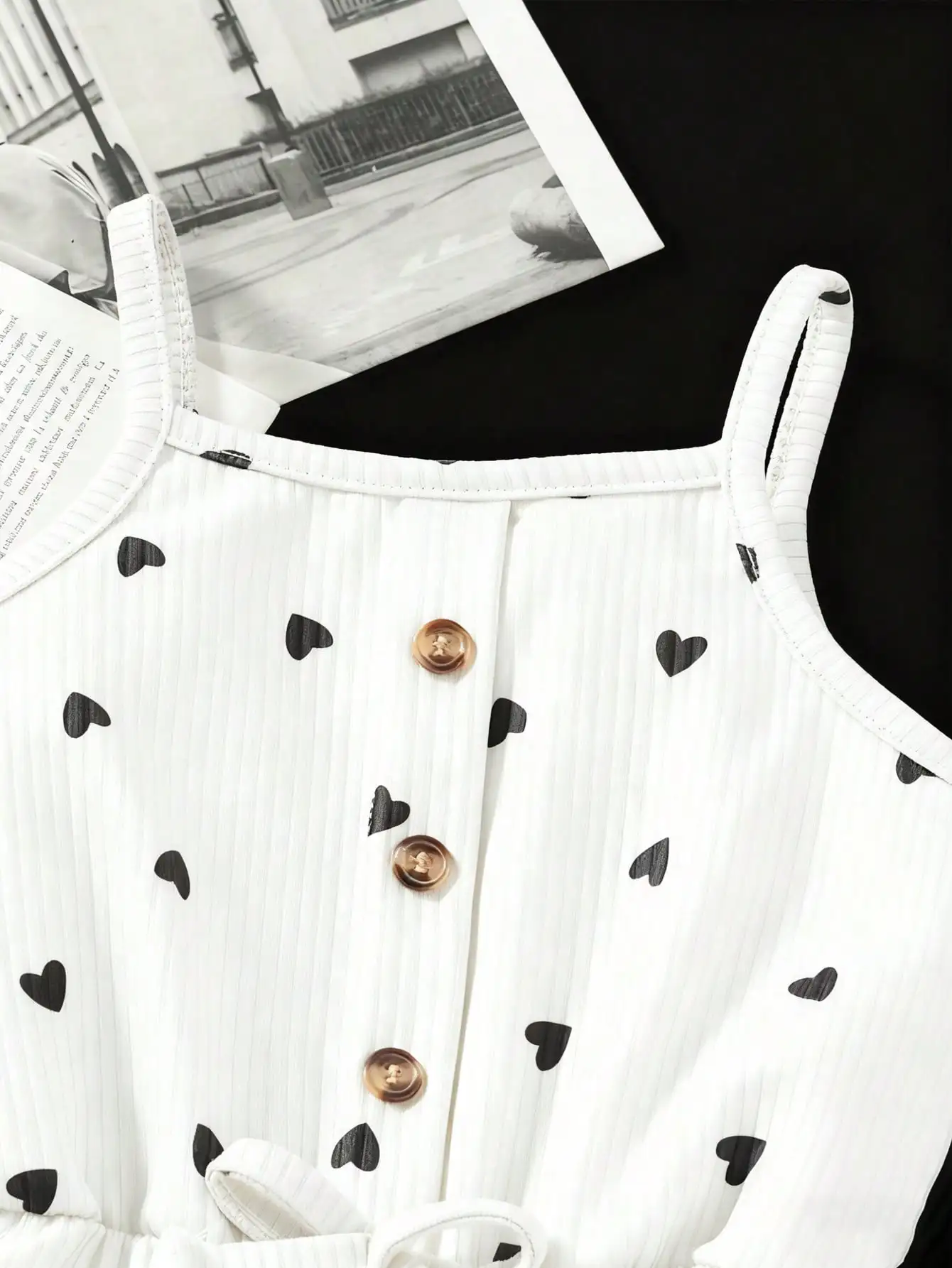 2pcs, 2026 girls' casual summer button up heart-shaped camisole jumpsuit, 2pcs in two colors. Suitable for outdoor travel