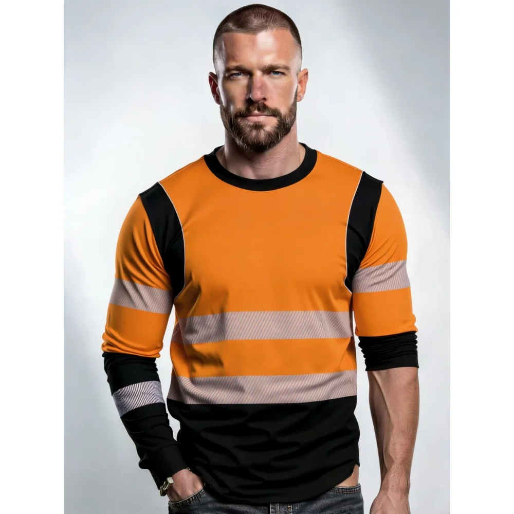 Men's Construction Workers Uniforms 3D Digital Printed Casual Round-Neck Long-Sleeved T-Shirt Comfortable T-Shirts Sportswear