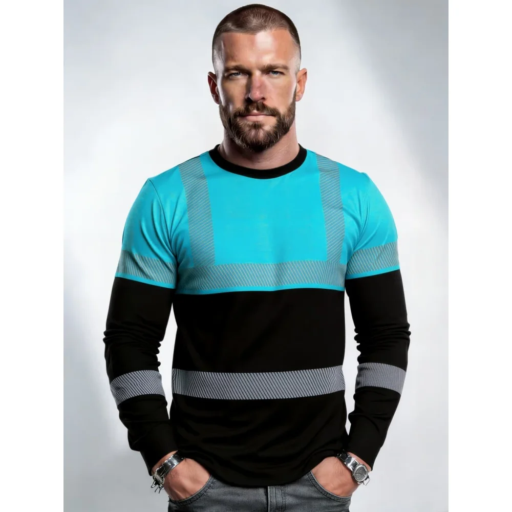 Men's Construction Workers Uniforms 3D Digital Printed Casual Round-Neck Long-Sleeved T-Shirt Comfortable T-Shirts Sportswear