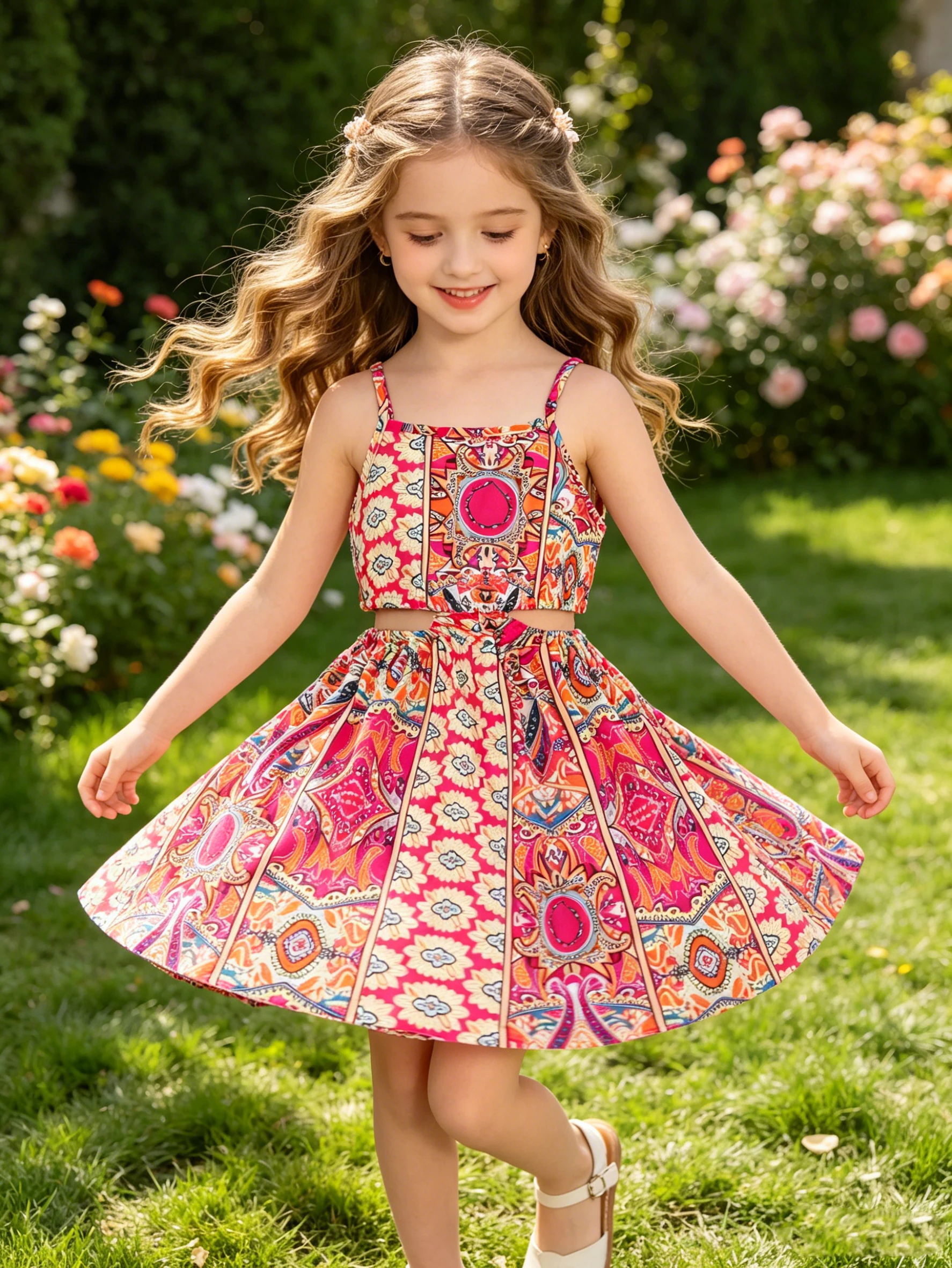 2026 Girls' Summer Fashion Dress, Casual Love Pattern, Breathable Sleeveless Square Neck (No Accessories)