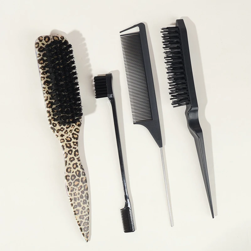 4pcs Bristle Slick Back Hair Brush for Sleek Ponytail Bun & Smoothing Hairs, Flyaways, Edge Control - Backcombing & Teasing