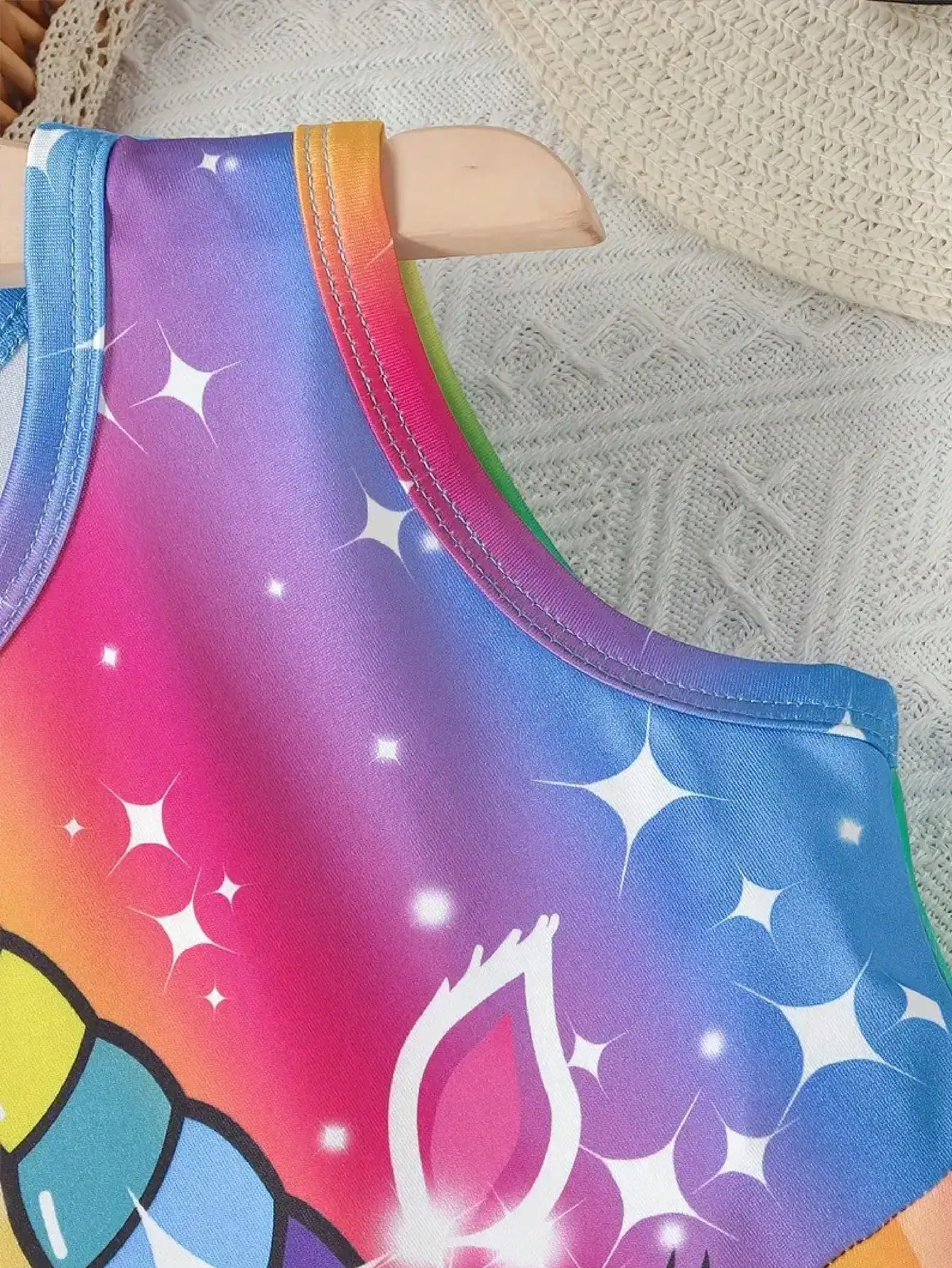 2026 Girls' Casual Spring/Summer Autumn Dream Unicorn Printed Sleeveless Round Neck Dress, Colorful Sleeveless Dress