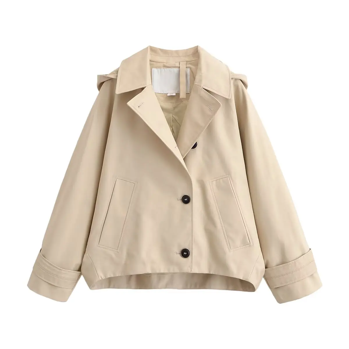 Women's Cape Style Hooded Windbreaker Spring Casual Lapel Collar Long Sleeve Single Breasted Jacket Fashion Loose Female Tops