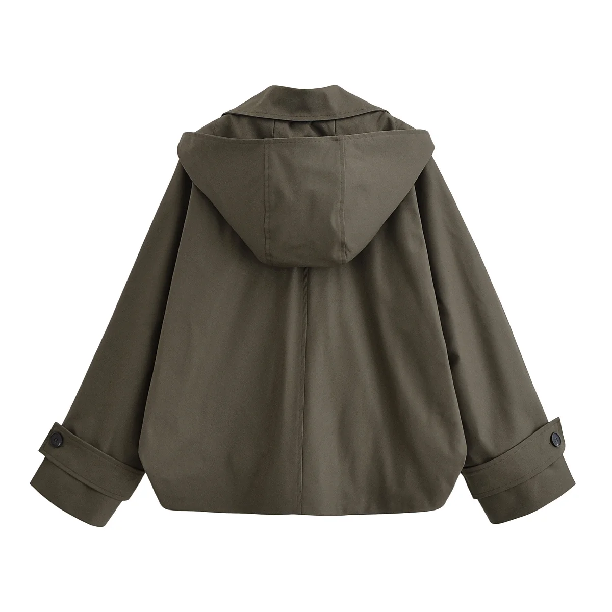 Women's Cape Style Hooded Windbreaker Spring Casual Lapel Collar Long Sleeve Single Breasted Jacket Fashion Loose Female Tops