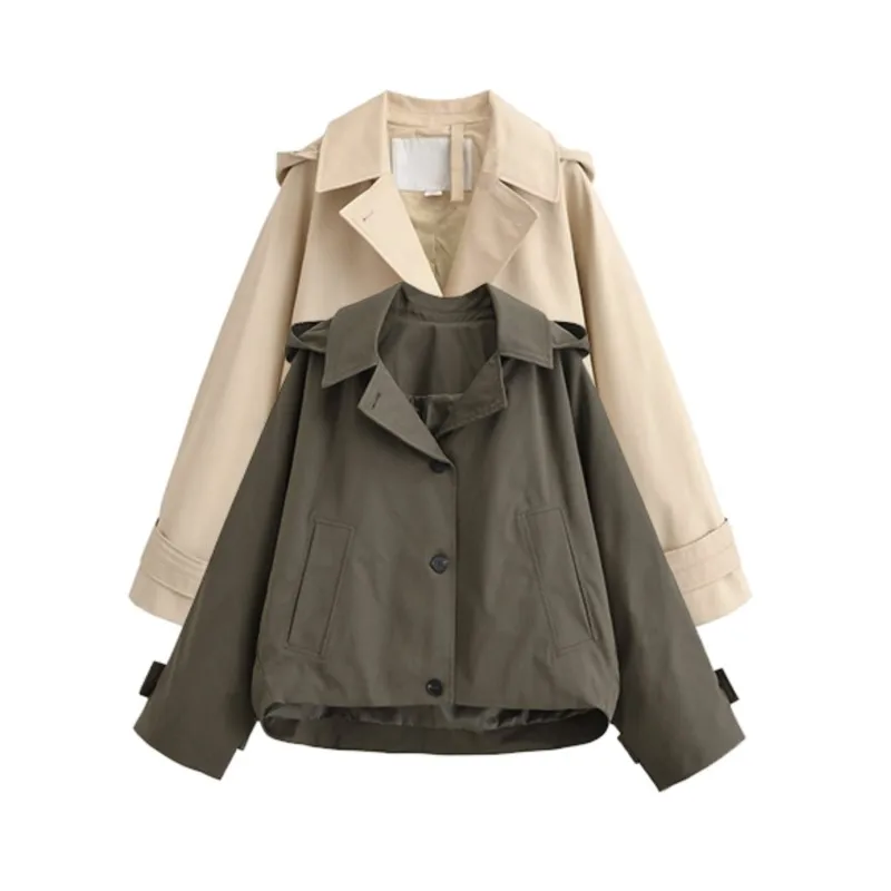 Women's Cape Style Hooded Windbreaker Spring Casual Lapel Collar Long Sleeve Single Breasted Jacket Fashion Loose Female Tops