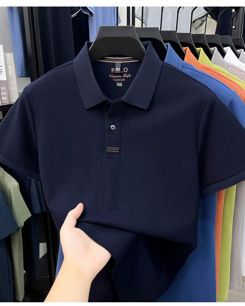 100% pure cotton men's short sleeve polo shirt fashion brand simple embroidery summer new business casual breathable T-shirt