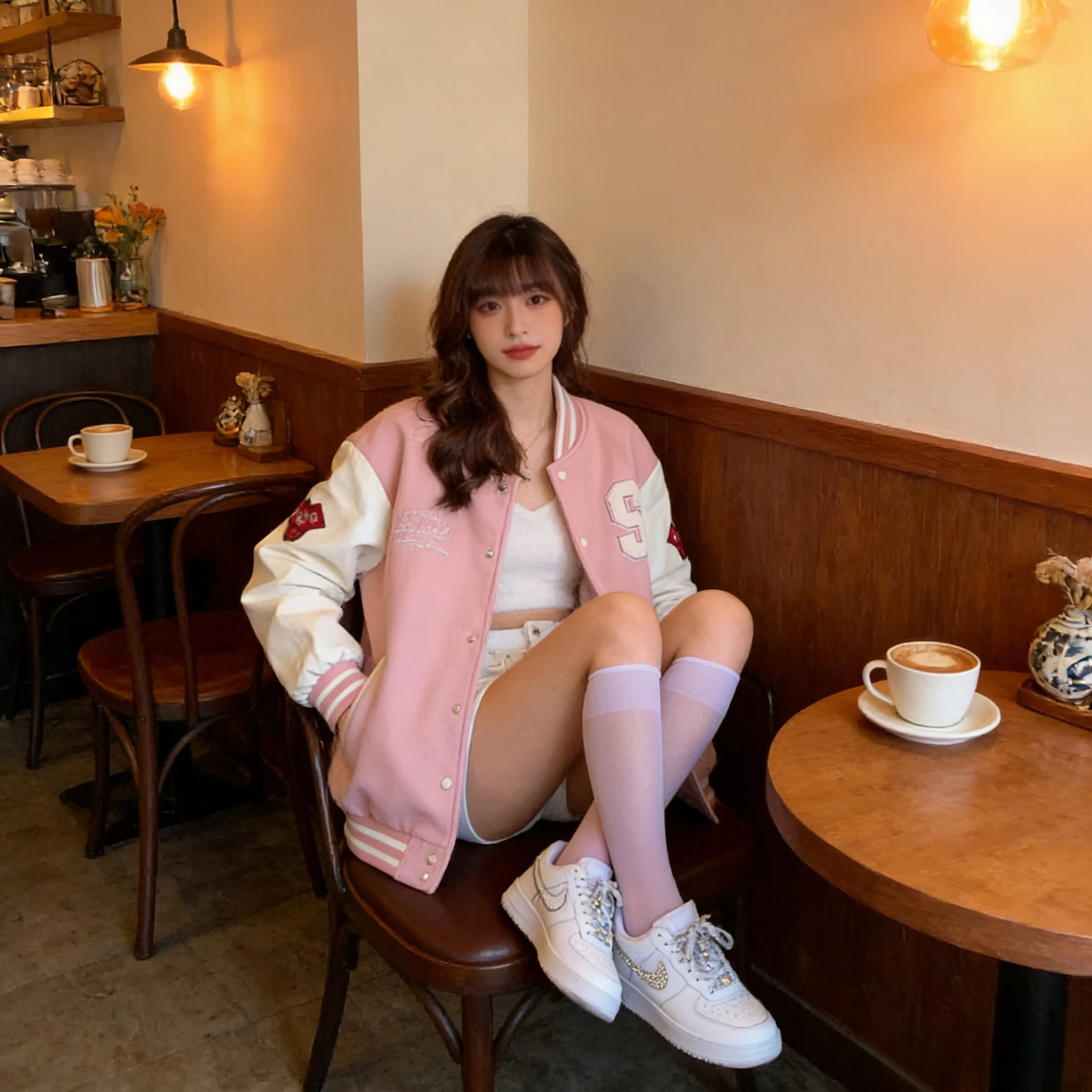 Women's Vintage Preppy-Style Fleece-Lined Pink Baseball Jacket – Versatile, Thick-Knit Cardigan Women's Clothing