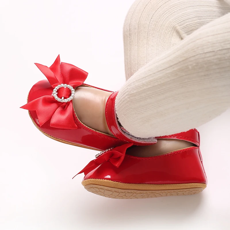 6-Color Mary Jane Princess Bow Baby Shoes PU Leather Spring First Walkers Soft Sole Women's Footwear for Babies