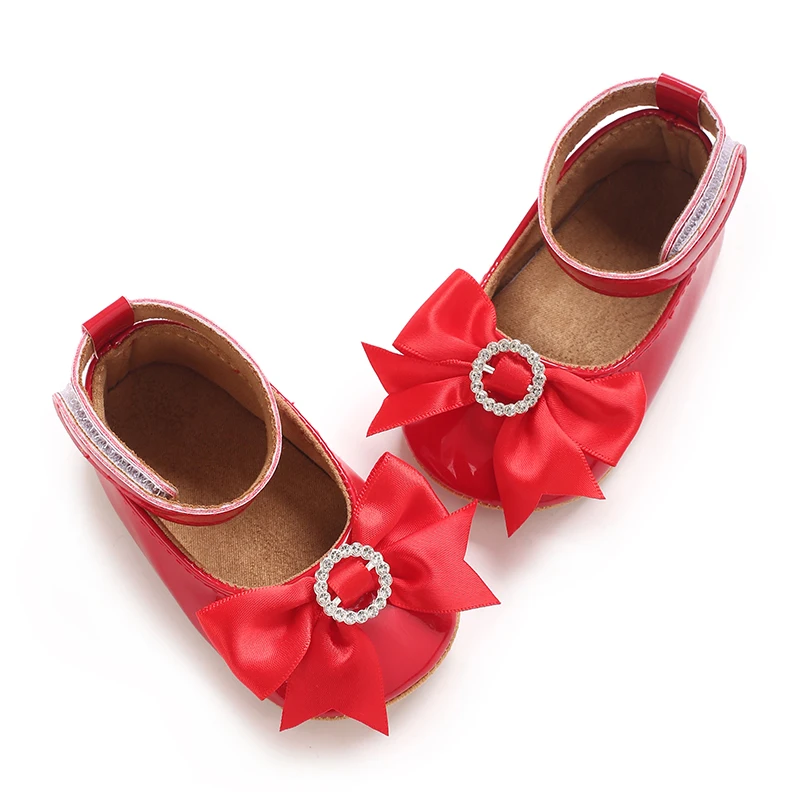 6-Color Mary Jane Princess Bow Baby Shoes PU Leather Spring First Walkers Soft Sole Women's Footwear for Babies