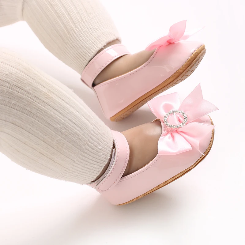 6-Color Mary Jane Princess Bow Baby Shoes PU Leather Spring First Walkers Soft Sole Women's Footwear for Babies