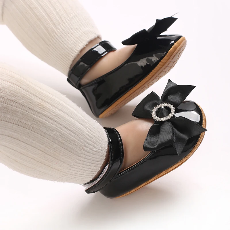 6-Color Mary Jane Princess Bow Baby Shoes PU Leather Spring First Walkers Soft Sole Women's Footwear for Babies