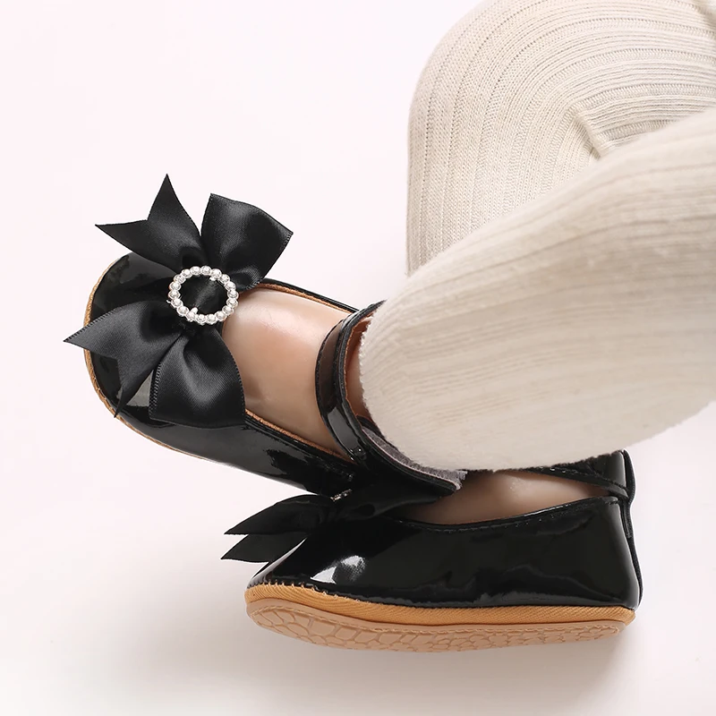 6-Color Mary Jane Princess Bow Baby Shoes PU Leather Spring First Walkers Soft Sole Women's Footwear for Babies