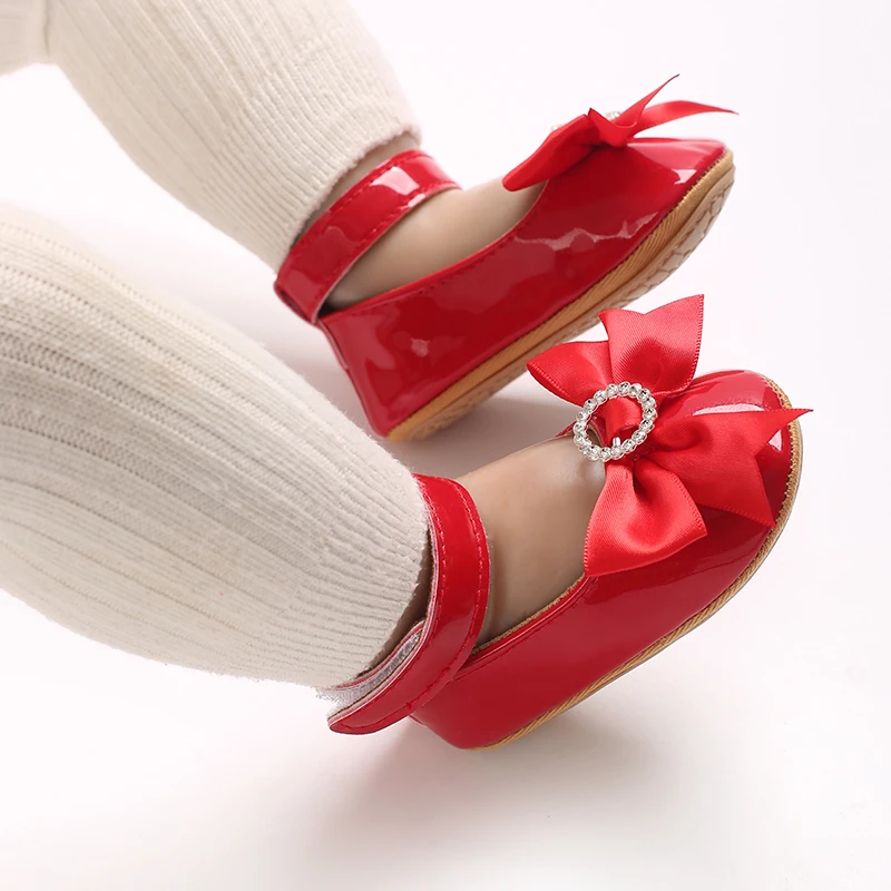 6-Color Mary Jane Princess Bow Baby Shoes PU Leather Spring First Walkers Soft Sole Women's Footwear for Babies