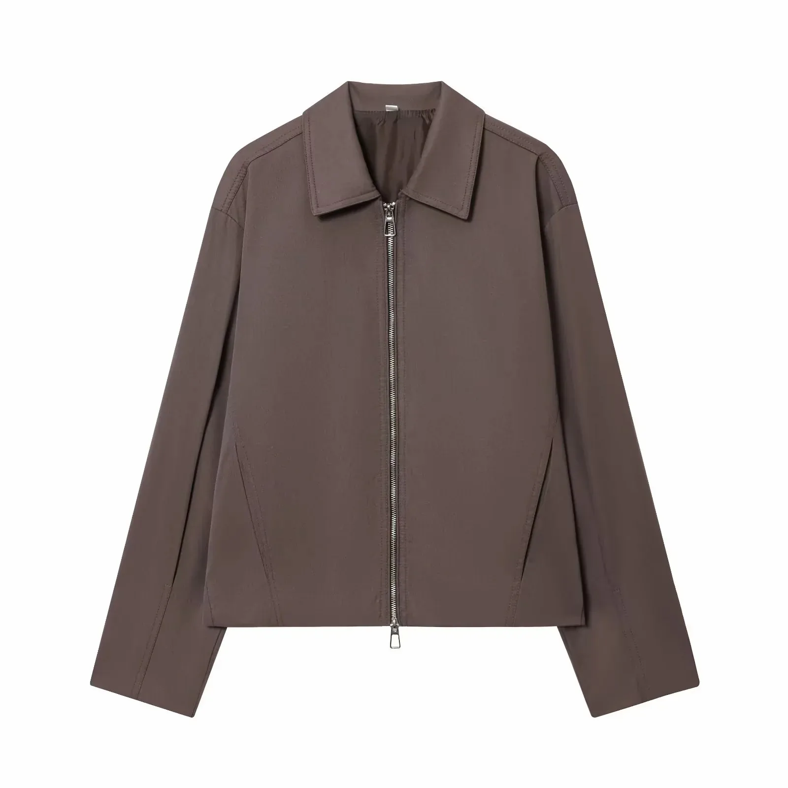 Women Casual Solid Zipper Coat Women Street Lapel Pockets Long Sleeve Simple Pleated Female Outwear Fashion Bomber Jacket