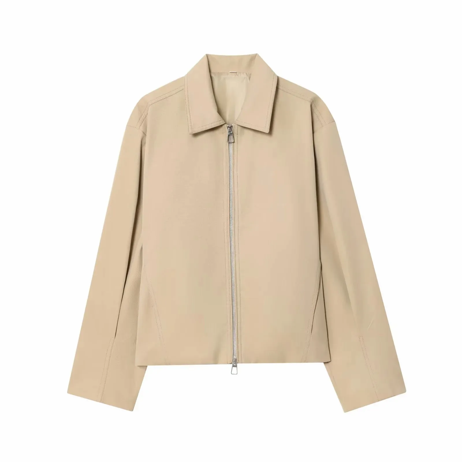 Women Casual Solid Zipper Coat Women Street Lapel Pockets Long Sleeve Simple Pleated Female Outwear Fashion Bomber Jacket