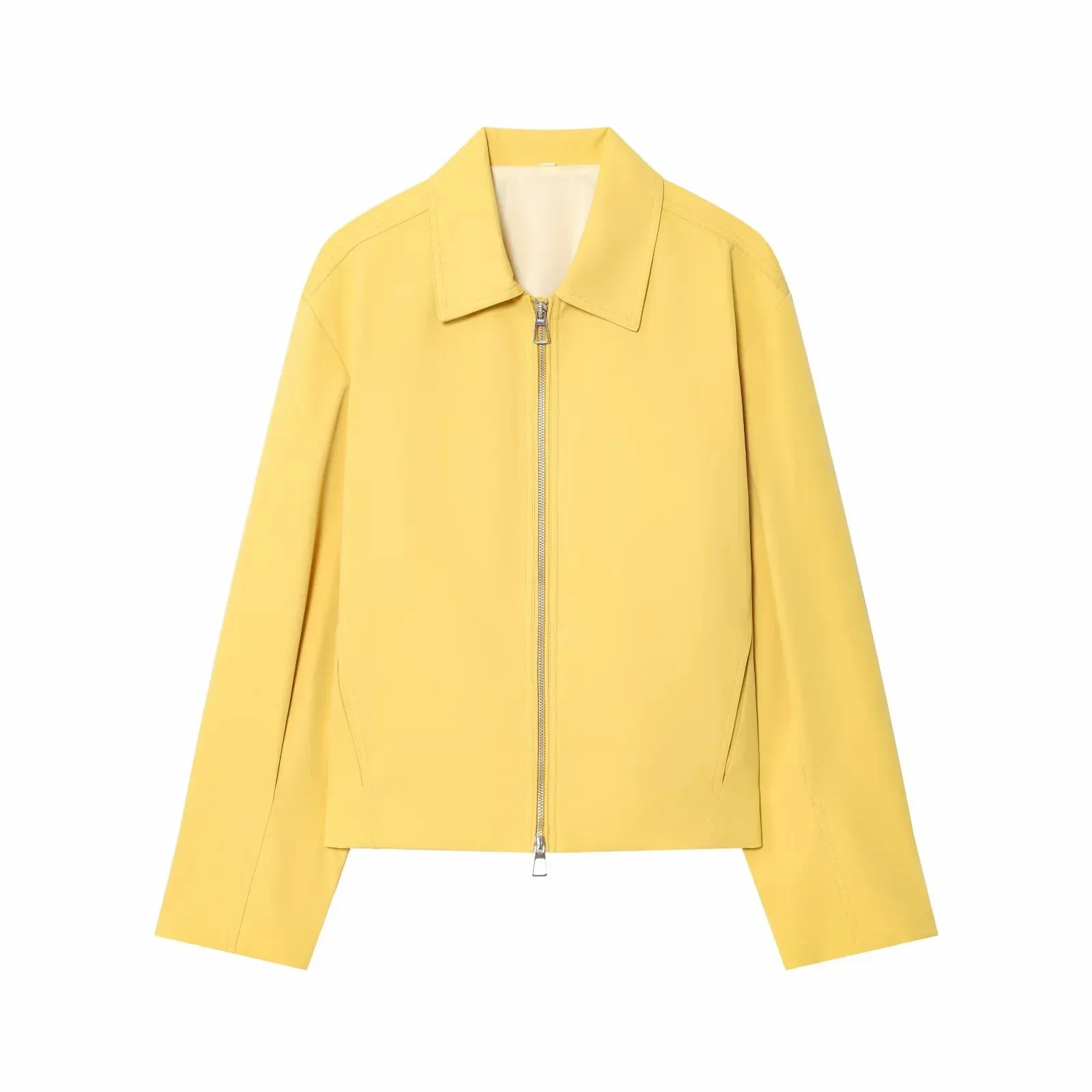 Women Casual Solid Zipper Coat Women Street Lapel Pockets Long Sleeve Simple Pleated Female Outwear Fashion Bomber Jacket
