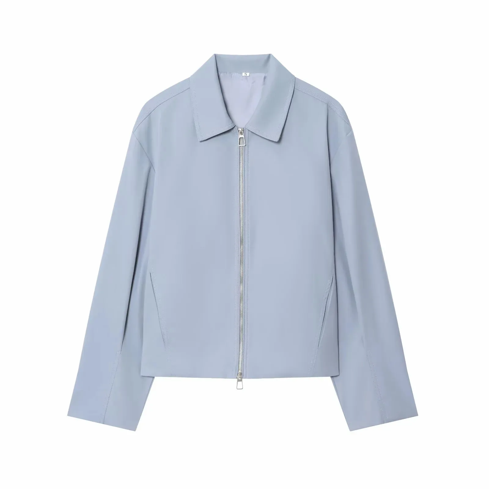 Women Casual Solid Zipper Coat Women Street Lapel Pockets Long Sleeve Simple Pleated Female Outwear Fashion Bomber Jacket