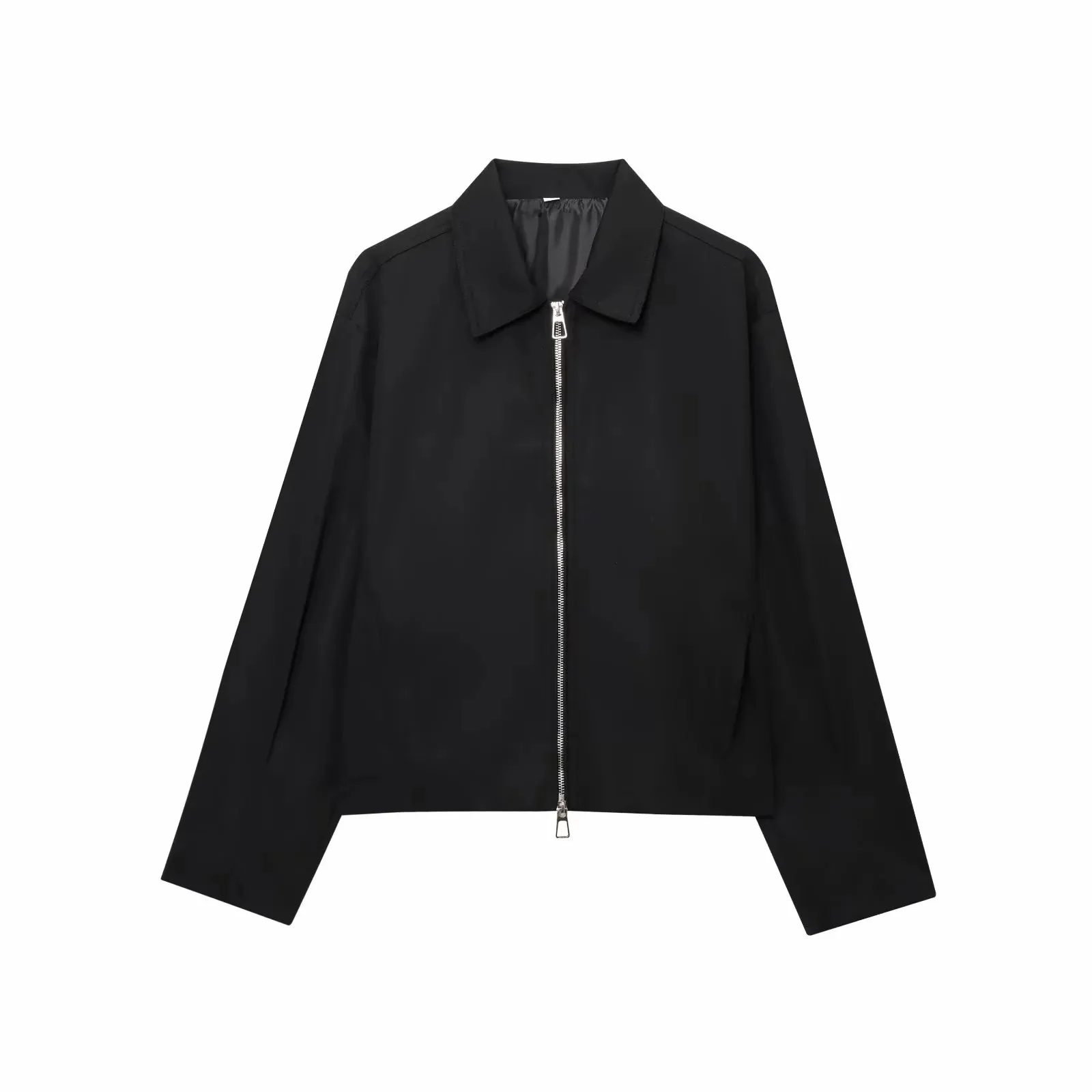 Women Casual Solid Zipper Coat Women Street Lapel Pockets Long Sleeve Simple Pleated Female Outwear Fashion Bomber Jacket
