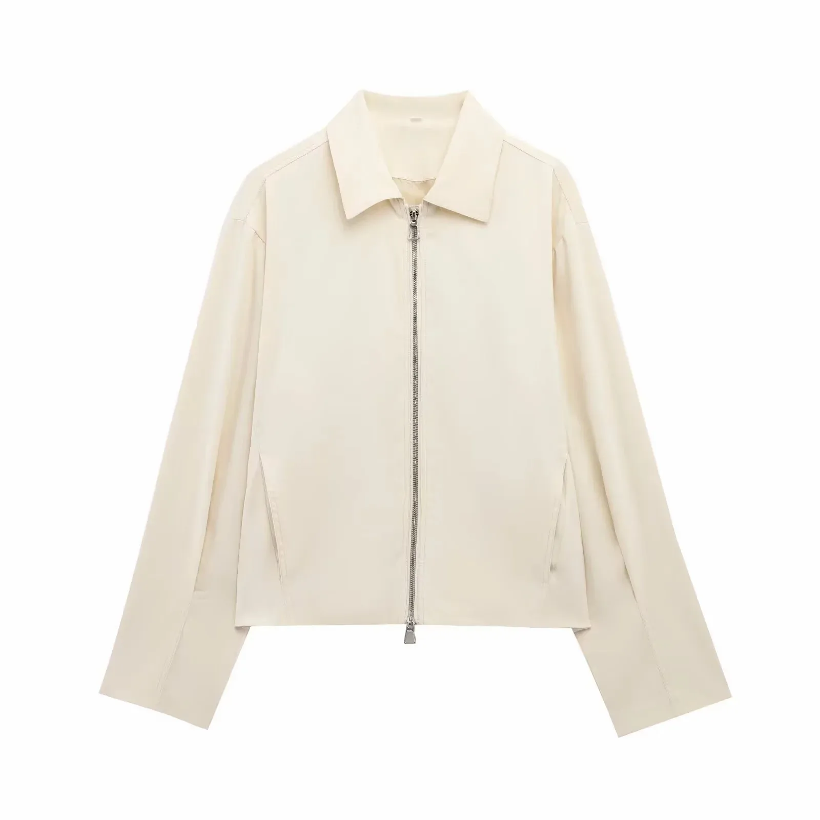 Women Casual Solid Zipper Coat Women Street Lapel Pockets Long Sleeve Simple Pleated Female Outwear Fashion Bomber Jacket