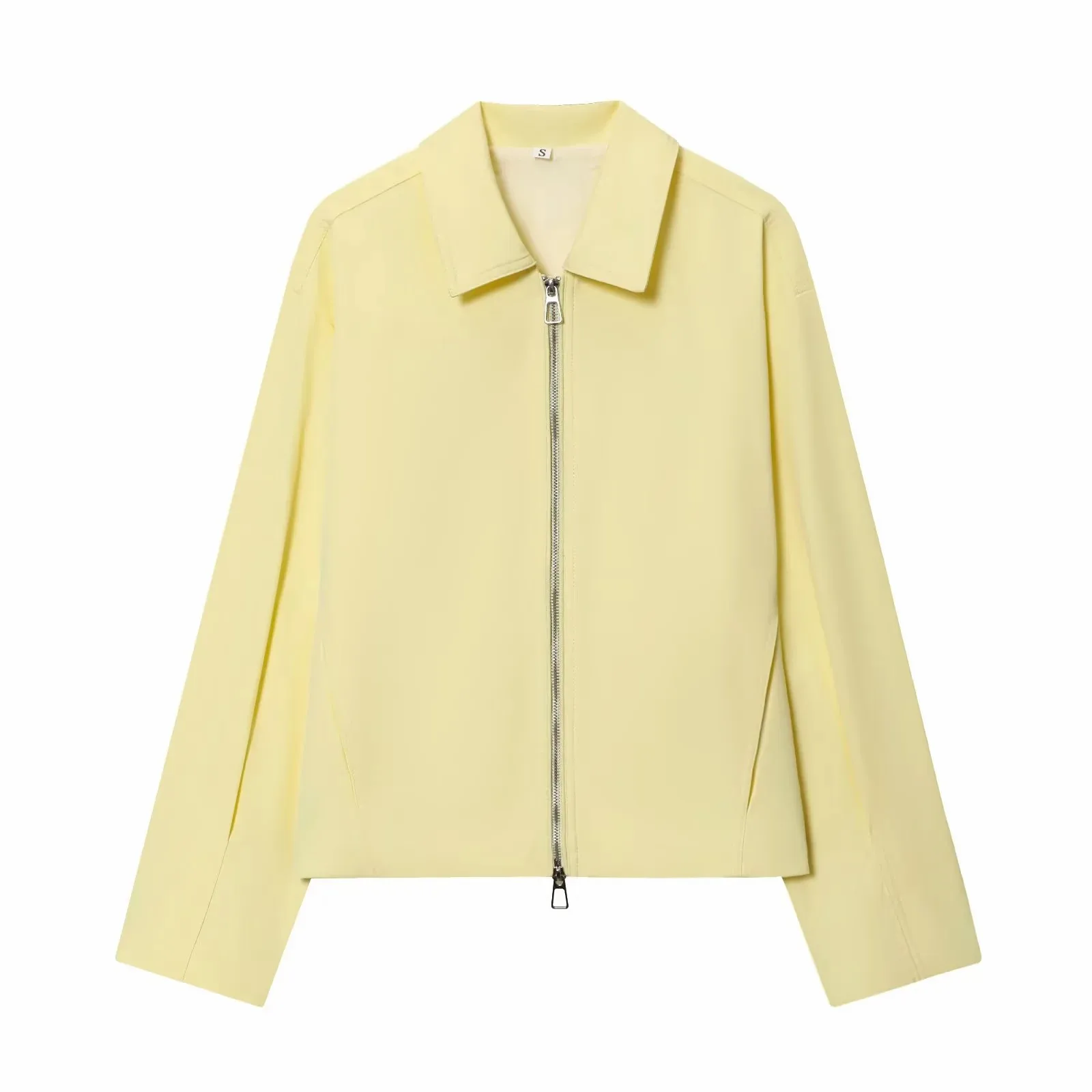 Women Casual Solid Zipper Coat Women Street Lapel Pockets Long Sleeve Simple Pleated Female Outwear Fashion Bomber Jacket