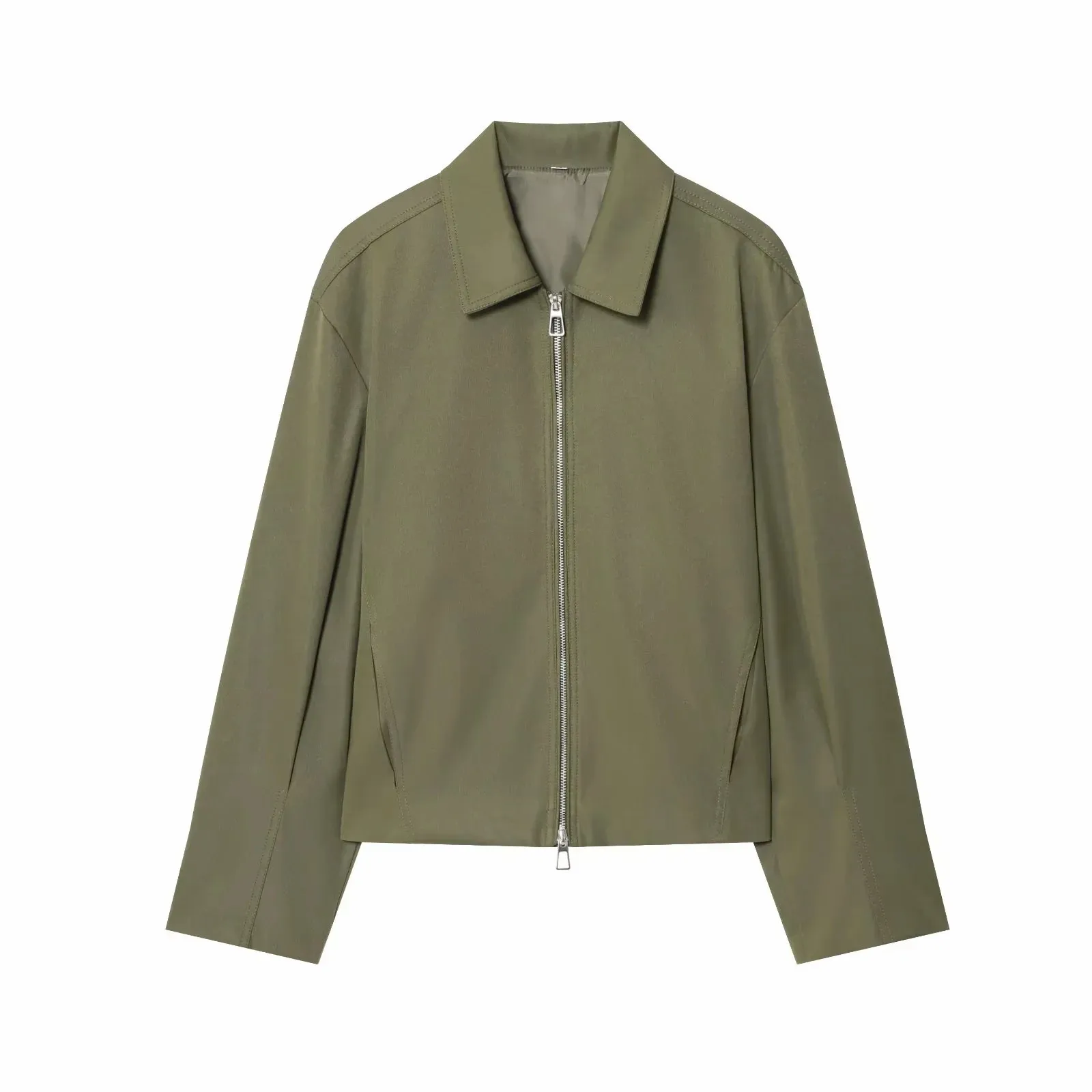 Women Casual Solid Zipper Coat Women Street Lapel Pockets Long Sleeve Simple Pleated Female Outwear Fashion Bomber Jacket