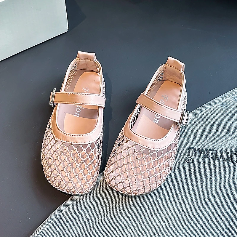 Children's Perforated Mesh Slip-on Shoes New Beige Breathable Boys' Girls' Leather Shoes Pink Soft Anti-slip Kids Baby Sandals