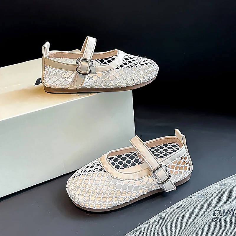 Children's Perforated Mesh Slip-on Shoes New Beige Breathable Boys' Girls' Leather Shoes Pink Soft Anti-slip Kids Baby Sandals
