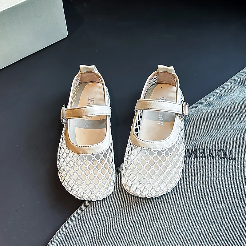 Children's Perforated Mesh Slip-on Shoes New Beige Breathable Boys' Girls' Leather Shoes Pink Soft Anti-slip Kids Baby Sandals
